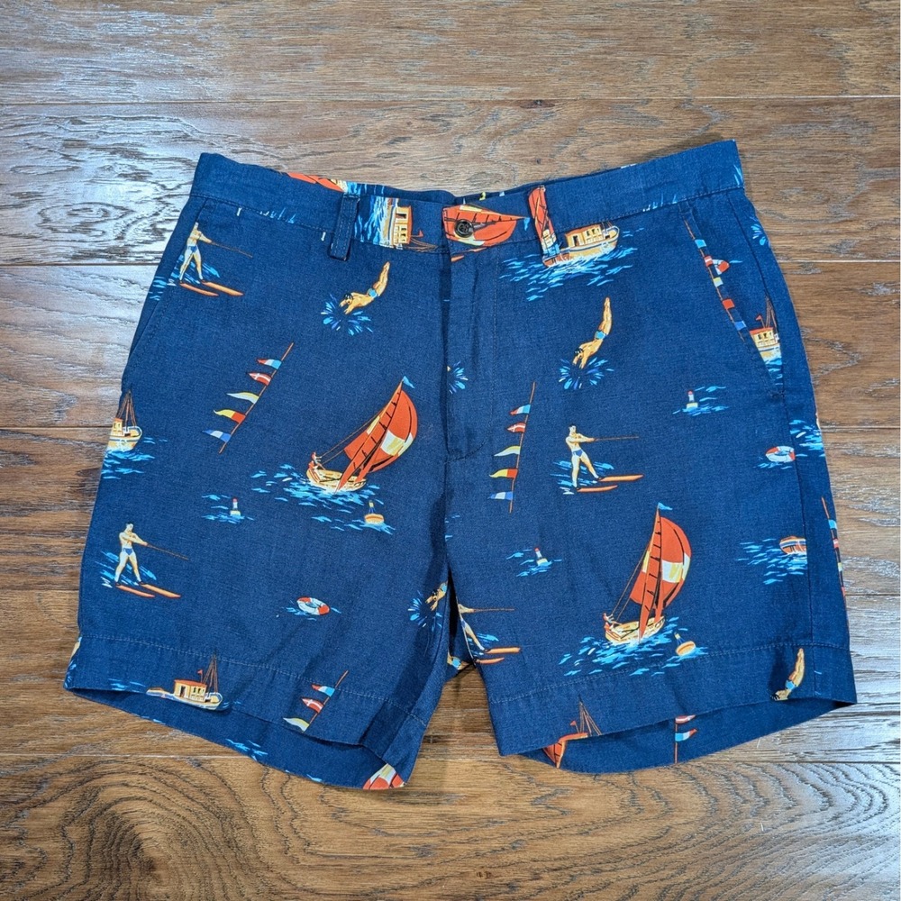 Polo Ralph Lauren Mens 32 Nautical Sailboat Water Ski Shorts Blue Classic Fit 6"